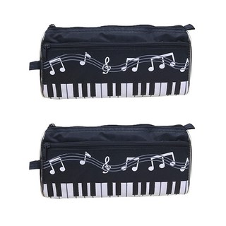 미니띠네 더블 지퍼 음악 피아노 필통, 블랙, 2개