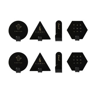 모나코올리브 노르딕 모던 철제 벽걸이 후크 4종 세트, 블랙, 2세트