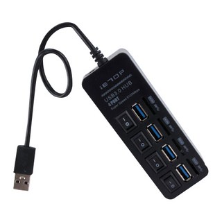 iETOP USB3.0 4埠USB集線器 附獨立開關 附電源 U3-25, 黑色