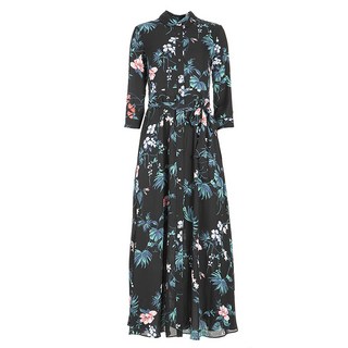 BANANA REPUBLIC 女式 Savannah 花卉長連衣裙, 黑色