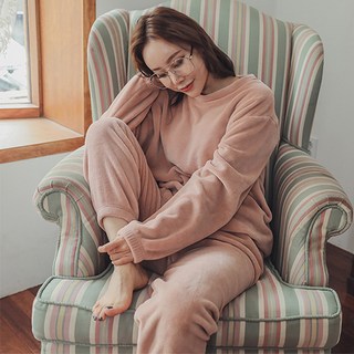 GLAM GONGGAM 女款保暖絨毛兩件式睡衣