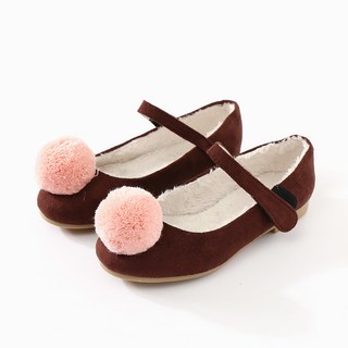 兔足女童絨球皮鞋