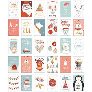 聖誕插畫樹裝飾明信片卡 熊 30款套組, 混合顏色, 1套
