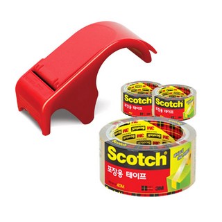 Scotch 包裝盒膠帶分配器 DP-300RD + 包裝膠帶 3650 透明 48mm × 40m 3p 套裝, 混合顏色, 1套