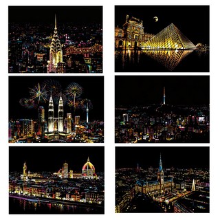 Big Dream 各國刮畫卡6款DIY著色本 A3 + 工具組, 1套, 夜景