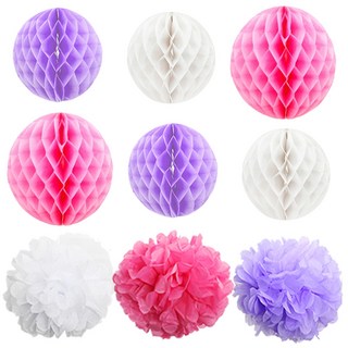 派對裝飾蜂巢紙花球9件組, 粉紅丁香