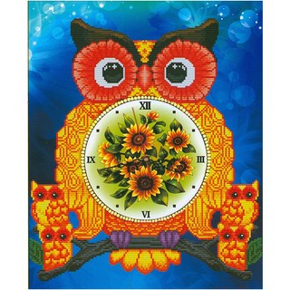 JoyJasu 11CT 十字繡印花套組 290101 黃金貓頭鷹時鐘, 1套, 混合色