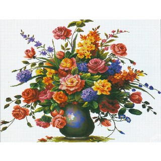 JoyJasu 11CT 十字繡印花材料包套組 100304 Full Bloom, 1套, 混合色