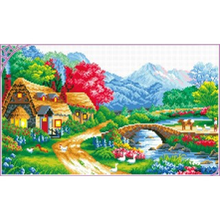 JoyJasu 11CT 十字繡印花套組 130001 A Beautiful Village, 1套, 混合色