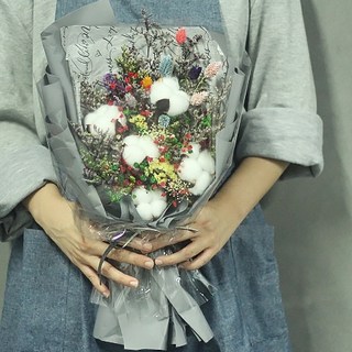 可愛蝴蝶結乾燥棉花大花束, 白色