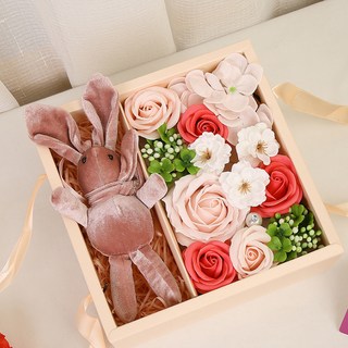 豆豆人造花 K-Package 幸運兔香皂花禮盒組, 粉紅色, 1個