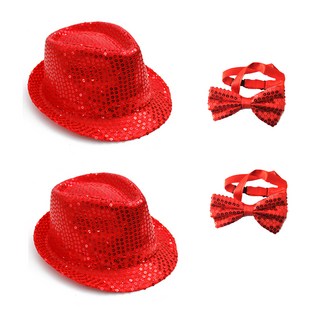 Party Show 亮片紳士帽 2入 + 小蝴蝶領結 2入, 1套, 紅色