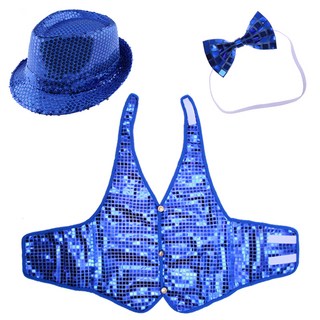Livingda 亮片帽 + 亮片背心 M + 蝴蝶領結組合, 藍色, 1套