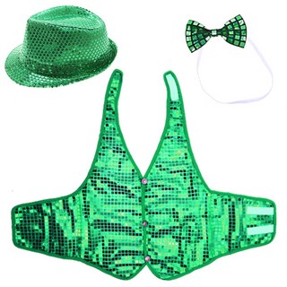 LivingDA 亮片帽 + 亮片背心L + 蝴蝶領結3件組, 綠色, 1套