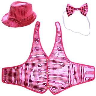 LivingDA 亮片帽+亮片背心XL+蝴蝶領結套組, 粉紅色, 1組