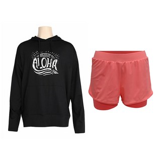 VENDIS 女款字母印花連帽長袖防曬衣 C27+沙灘短褲套裝 M612