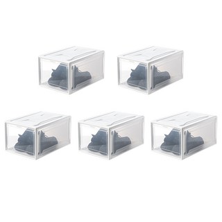 DIY組合式透明掀蓋收納鞋盒 白色, 5個