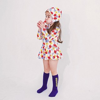 GOING KIDS 女童款花朵印花連身泳衣+泳帽