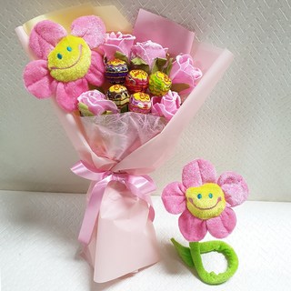 仿真微笑花朵娃娃糖果花束, 粉紅色