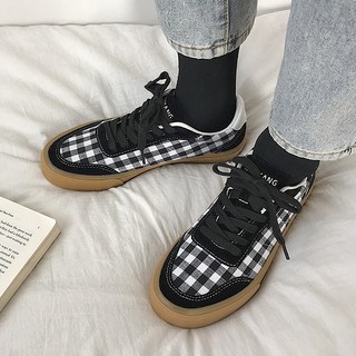 格紋拼接帆布運動鞋