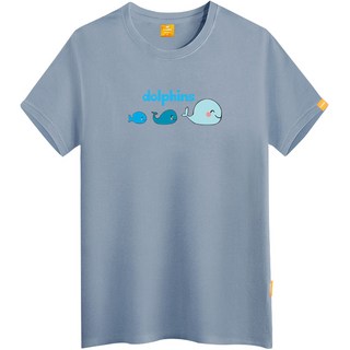 L.LAMO Dolphins海豚圖案印花短袖T恤, 淡藍色