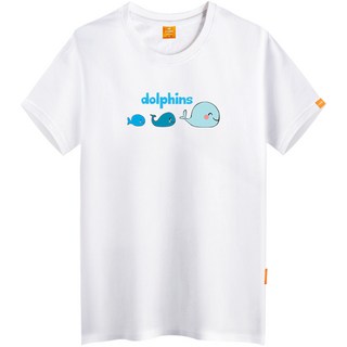L.LAMO Dolphins海豚圖案印花短袖T恤, 白色
