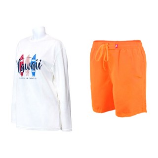 夏威夷長袖防磨衣上衣 C264 + 男性素色海灘褲 A105 套組