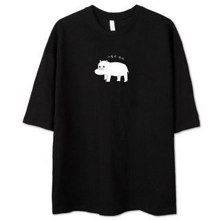 VENHIT 中性款河馬印花寬鬆短袖T恤