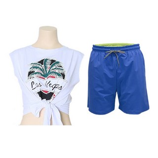 VENDIS 女款拉斯維加斯防曬衣上衣 C289 + Sided 長褲 M613 套組, 白色(上衣), 藍色(下身)