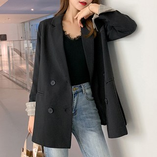 LUNA GIRL 女性 Berthe 格紋袖雙排扣外套