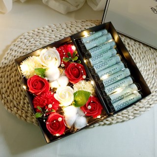 LOVELY FARM 香皂花康乃馨閃亮有錢花禮盒, 紅色, 1個