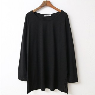 TEETAK 女款大尺碼寬鬆船型領淺紋路加長版長袖T恤