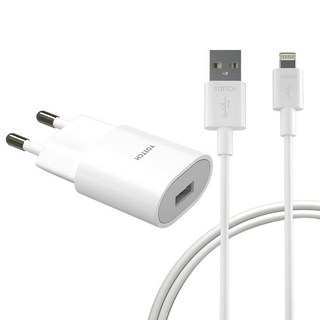 Yoitch iPhone USB 1.2A插頭+第2代8 pin充電線組 2m, 白色的, 1套