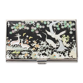螺鈿漆器貝殼名片盒, 鹿松鶴, 1個