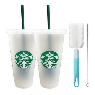 STARBUCKS 星巴克 可重複使用吸管冷飲杯 Venti 基本包裝 2入 + 清潔刷 + 吸管清潔刷, 白色, 710ml, 1個