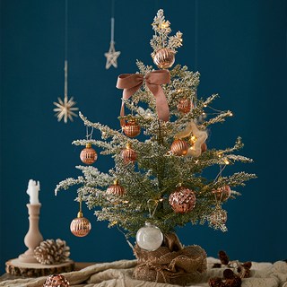 BEBEDECO 高級白色聖誕樹含裝飾配件組+30顆LED暖燈泡, 玫瑰金(裝飾配件)