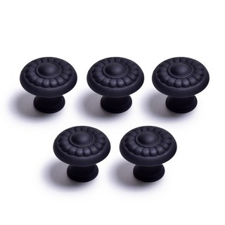 把手世界 菊花 1孔 家具把手 黑色 中, 5個