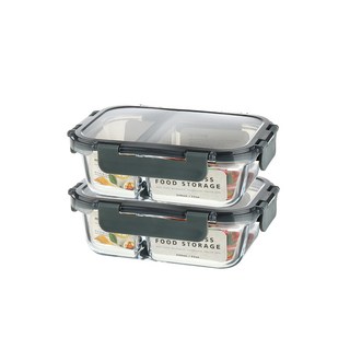 모드니 오븐글라스 직사각 2칸 밀폐용기, 2개, 640ml