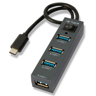 iETOP 4埠開關 Type-C 3.1 供電式 USB集線器 TU-329, 混合色