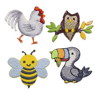 Fashion Point 迷你動物朋友刺繡布貼組, 雞, 貓頭鷹, 巨嘴鳥, 蜜蜂, 1套