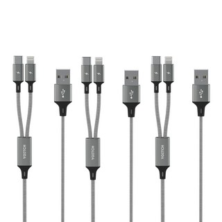 Yoitch 2合1雙頭Type-C 8 pin快充線 3入, 70cm, 混色