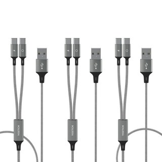 Yoitch 2合1雙頭Type-C快充線 3入, 120cm, 混色, 3個