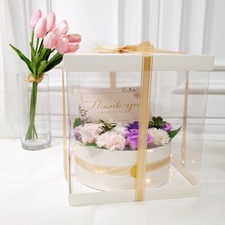 LOVELY FARM 香皂花 康乃馨 滿滿愛意 反轉零用錢蛋糕 + 透明盒 + 5款反轉卡片組, 紫色, 1個