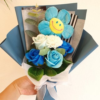 Dodobeni 人造花微笑娃娃香皂迷你花束, 藍色, 1個