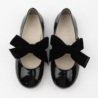 Agneau 女童牡丹絲絨蝴蝶結皮鞋
