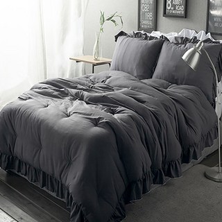 荷葉邊造型聚脂纖維薄被, 炭灰色