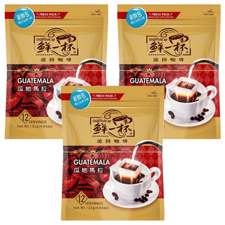 鮮一杯 瓜地馬拉濾掛咖啡 中焙 花香奶油紅茶焦糖風味, 11g, 12包, 3袋