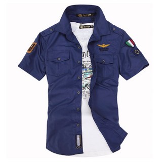 男士冰絲空軍風工裝短袖襯衫 sg0688