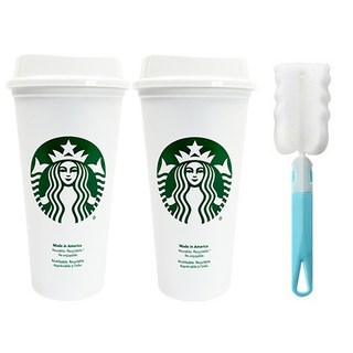 STARBUCKS 星巴克 可重複使用隨行杯 熱飲杯 2入 + 清潔刷, 混合色, 475ml