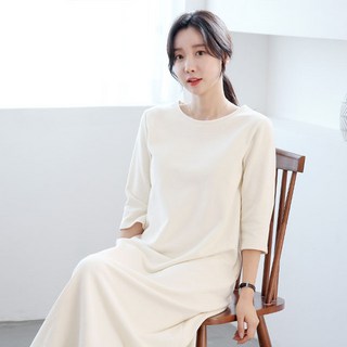 saystyle 鮮奶油袖寬鬆A字長版洋裝, 象牙白